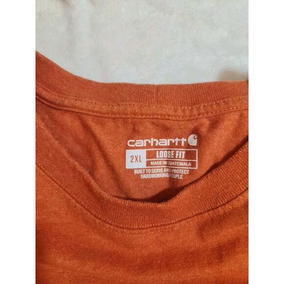 Carhartt Tshirt Mens 2XL Orange Long Sleeve Crew Neck Tee Shirt Loose Fit Logo - Picture 2 of 10